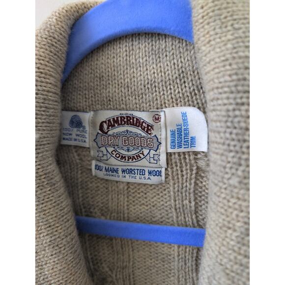 Vintage Cambridge Dry Goods Academia Patch Sleeve Cardigan size M- 100% Wool - Picture 2 of 5